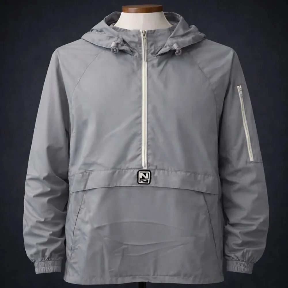 Vintage Y2K Nike Gray Zip Hooded Jacket Coat Anorak Hooded XXL Athletic